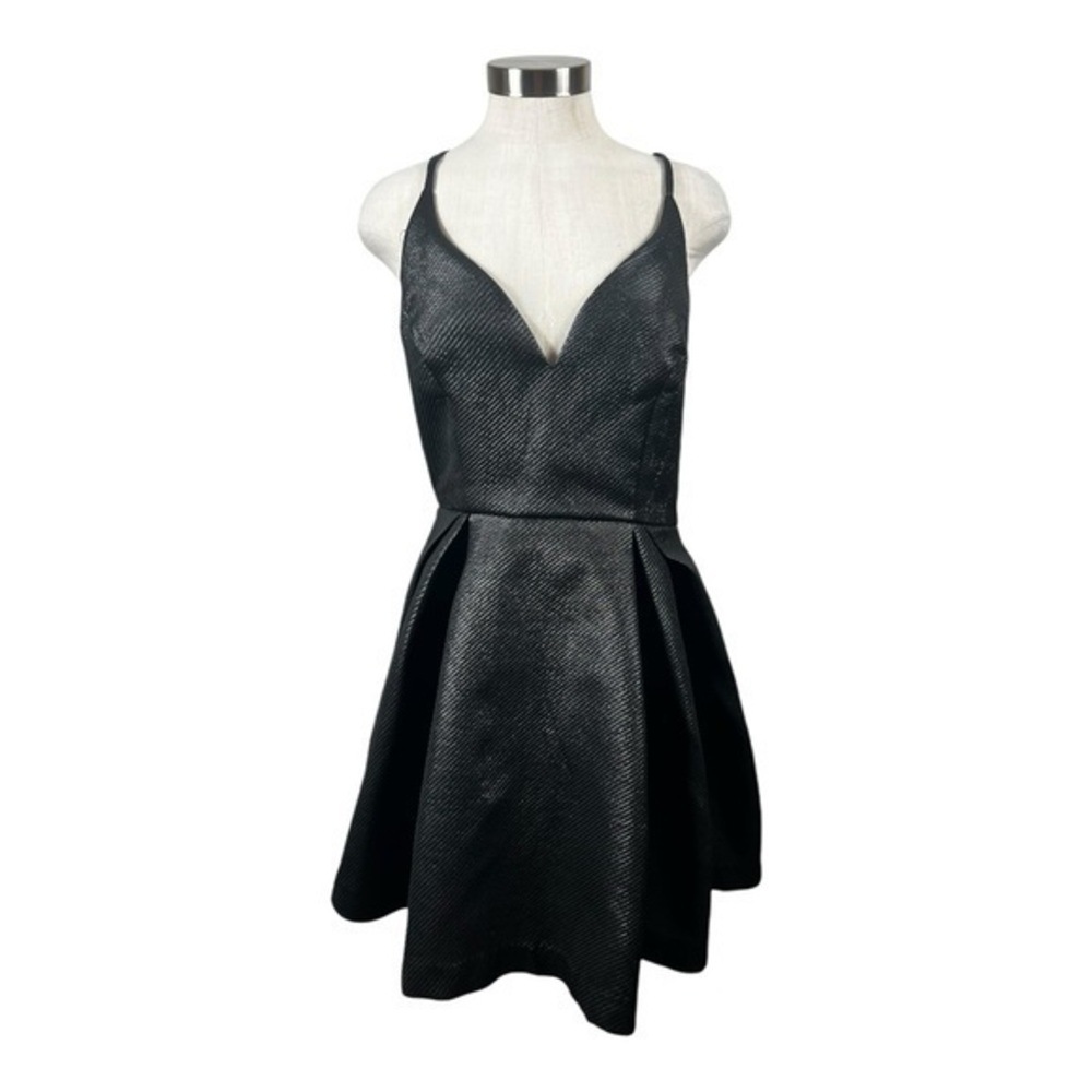 A. Peach Spaghetti Strap Metallic Black Fit & Flare Dress Size Large‎